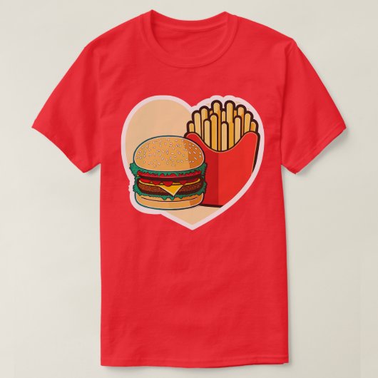 Grappig hart liefde burger friet t-shirt (Design voorkant)