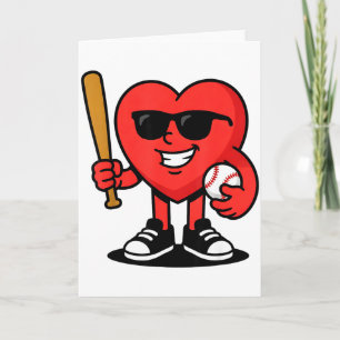 Grappig Hart Speelt Honkbal Valentijnsdag Honkbal Kaart