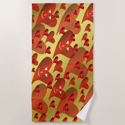 grappig, harten, hart, rood, liefde, valentijn, gl strandlaken (Voorkant)