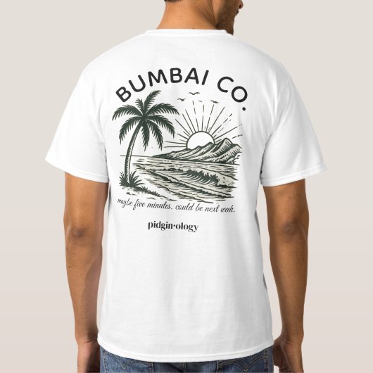 Grappig Hawaiaans Pidgin Bumbai Co. Retro Surf Wit T-shirt (Achterkant)