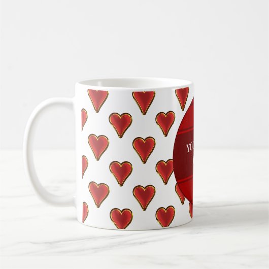 Grappig Heart Pattern goud rood + je rug. en tekst Koffiemok (Links)