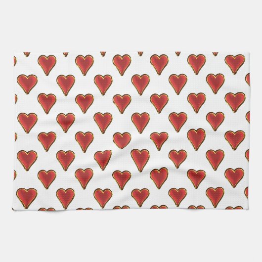 Grappig Heart Pattern goud rood + je rug. en tekst Theedoek (Horizontaal)