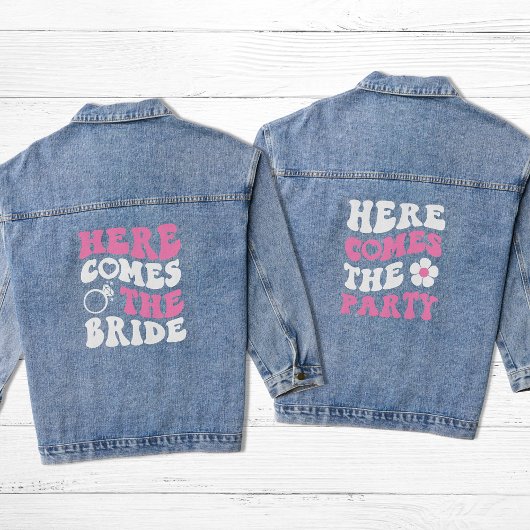 Grappig heet roze retro vrijgezellenfeest denim jacket