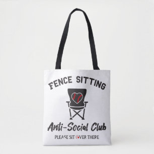 Grappig hek zitten anti sociale club honkbal zacht tote bag