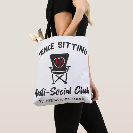Grappig hek zitten anti sociale club honkbal zacht tote bag (Dichtbij)