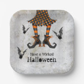 Grappig heks benen en vleermuizen slecht Halloween Papieren Bordje (Voorkant)