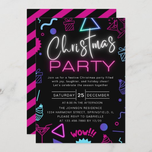 Grappig helder neon zwart speels kerstfeest kaart (Voorkant / Achterkant)