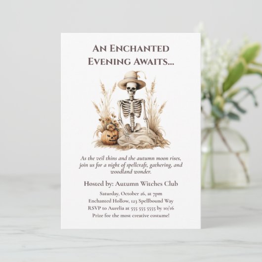 Grappig Herfst Skelet - Witchy Herfst Gathering Kaart (Staand voorkant)
