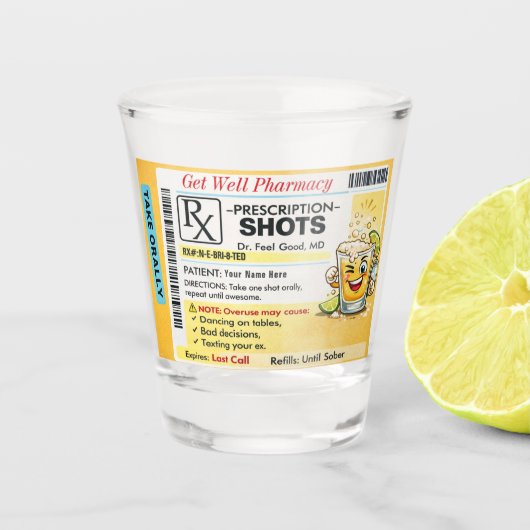 Grappig herstelt RX-recept shotglas Shot Glas (Voorkant)