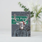 Grappig hert met kerstmuts op de Noordpool Feestdagenkaart (Staand voorkant)