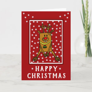 Grappig Hert Sterrenpatroon Rode Kerst Gelukkig Feestdagen Kaart