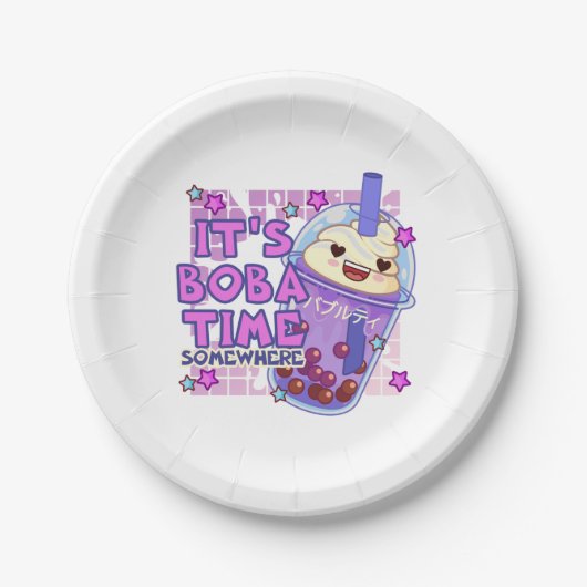 Grappig 'Het is Boba Time Ergens' Papieren Bordje (Voorkant)