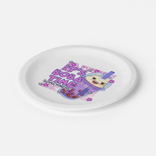 Grappig 'Het is Boba Time Ergens' Papieren Bordje (Gekanteld)