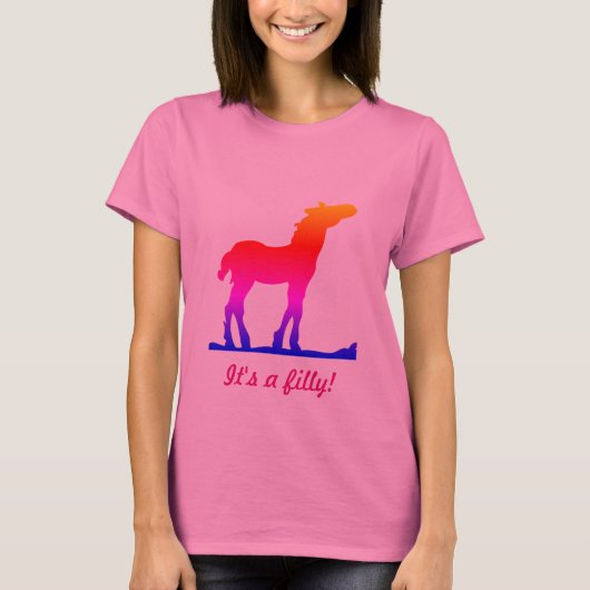 Grappig "Het is een Filly!" met Foal Silhouette T-shirt (Voorkant)