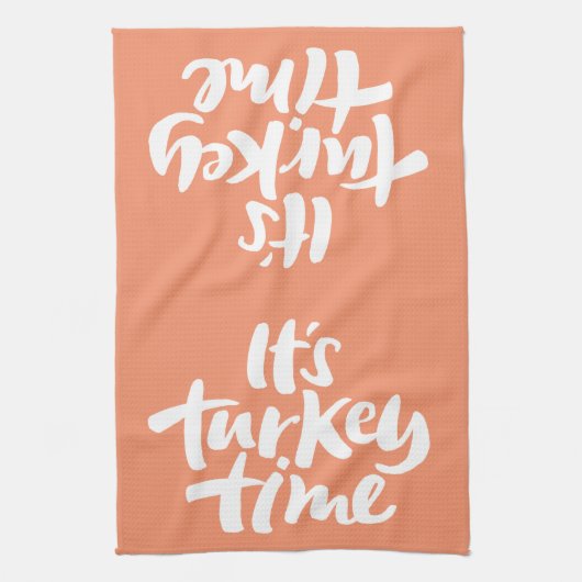Grappig Het is Turkije Tijd Thanksgiving Lettering Theedoek (Verticaal)
