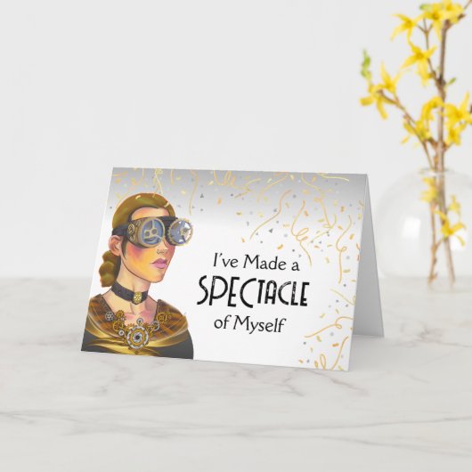 Grappig, het spijt me met Steampunk Goggles Lady Kaart (Gele Bloem)