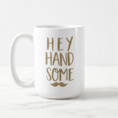 Grappig Hey Handsome & Mustache Gold Typographic Koffiemok (Links)