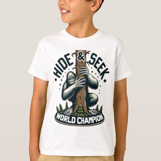Grappig Hide & Seek Wereldkampioen Bigfoot T-shirt (Voorkant)