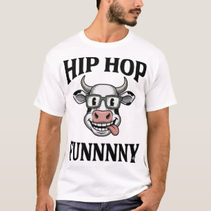 Grappig Hip Hop Koe Vintage Gravure Shirt Ontwerp_