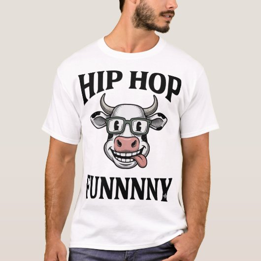 Grappig Hip Hop Koe Vintage Gravure Shirt Ontwerp_ (Voorkant)