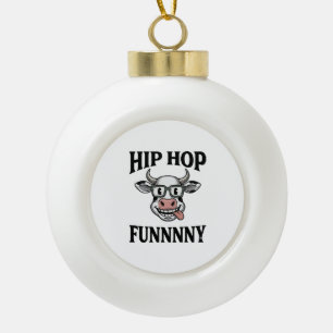 Grappig Hip Hop Koe Vintage Gravure Shirt Ontwerp_ Keramische Bal Ornament