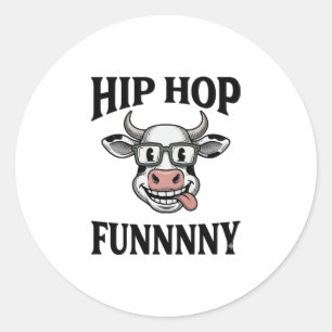 Grappig Hip Hop Koe Vintage Gravure Shirt Ontwerp_ Ronde Sticker