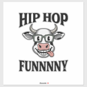 Grappig Hip Hop Koe Vintage Gravure Shirt Ontwerp_ Sticker