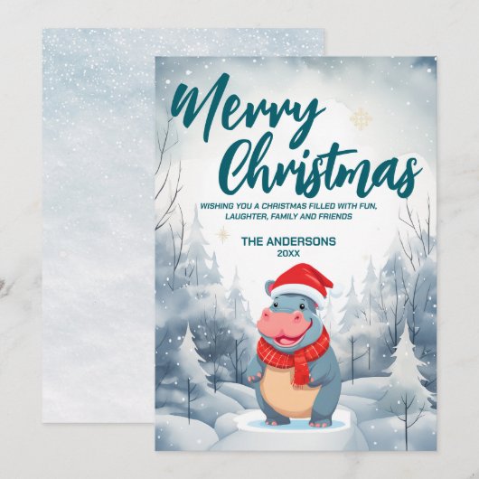 Grappig HIPPO Vrolijk Kerstboom sneeuw Vakantie fe Feestdagenkaart (Voorkant / Achterkant)