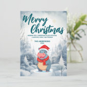 Grappig HIPPO Vrolijk Kerstboom sneeuw Vakantie fe Feestdagenkaart (Staand voorkant)