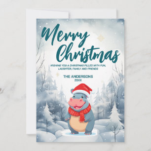 Grappig HIPPO Vrolijk Kerstboom sneeuw Vakantie fe Feestdagenkaart