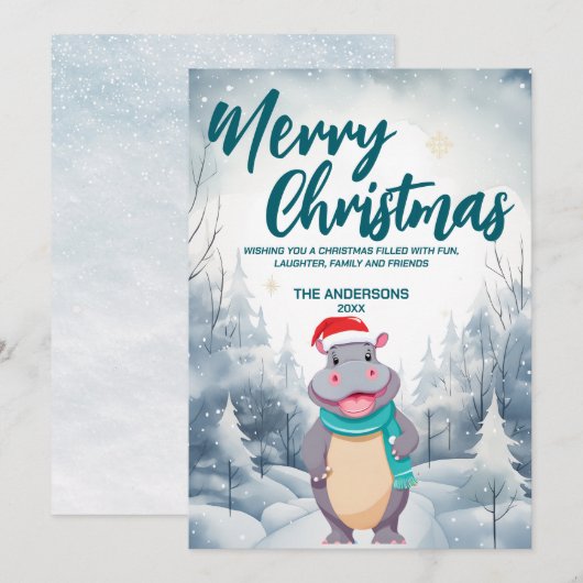 Grappig HIPPO Vrolijk Kerstboom sneeuw Vakantie fe Feestdagenkaart (Voorkant / Achterkant)