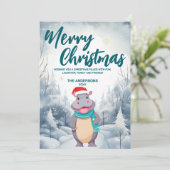 Grappig HIPPO Vrolijk Kerstboom sneeuw Vakantie fe Feestdagenkaart (Staand voorkant)