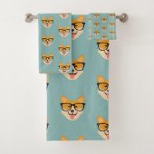 Grappig Hipster Corgi Patroon Bad Handdoek (Insitu)