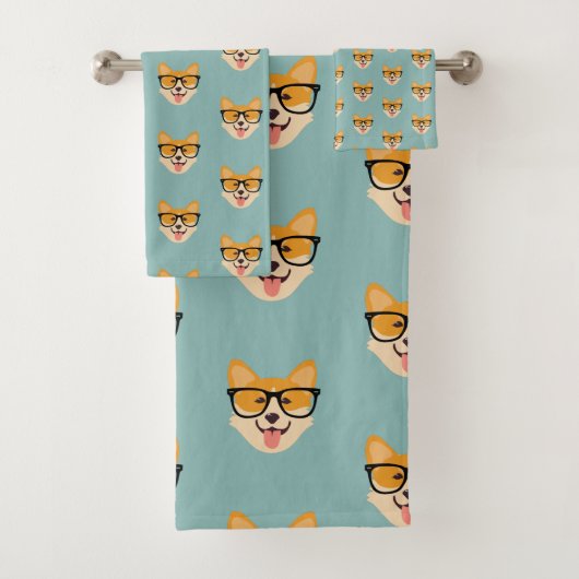 Grappig Hipster Corgi Patroon Bad Handdoek (Insitu)