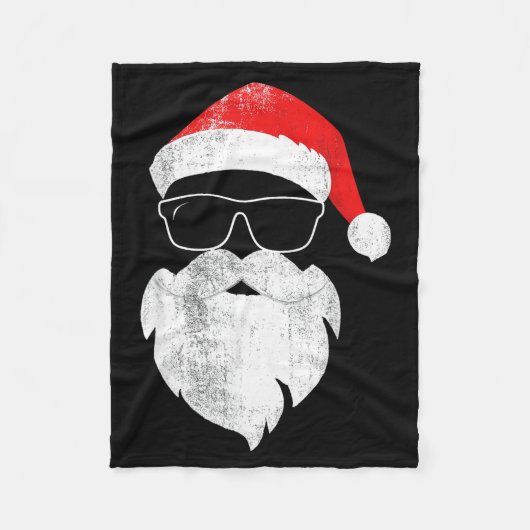 Grappig Hipster Kerstman Gezicht Met Hoed Baard &a Fleece Deken (Voorkant)