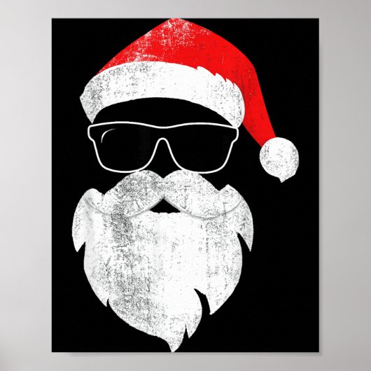 Grappig Hipster Kerstman Gezicht Met Hoed Baard &a Poster (Voorkant)