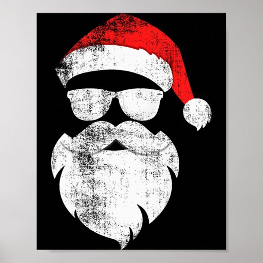 Grappig Hipster Kerstman Gezicht Met Hoed Baard &a Poster (Voorkant)
