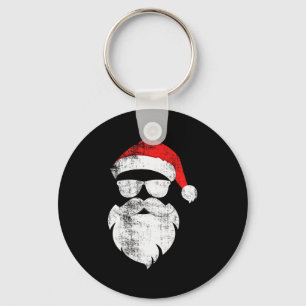 Grappig Hipster Kerstman Gezicht Met Hoed Baard &a Sleutelhanger