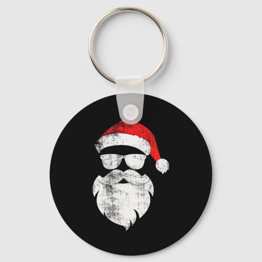 Grappig Hipster Kerstman Gezicht Met Hoed Baard &a Sleutelhanger (Voorkant)
