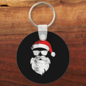 Grappig Hipster Kerstman Gezicht Met Hoed Baard &a Sleutelhanger (Voorkant)
