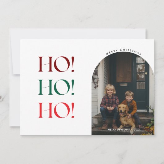 Grappig Ho Ho Ho Kerst Boog Foto Tree Patroon Feestdagenkaart (Voorkant)