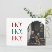 Grappig Ho Ho Ho Kerst Boog Foto Tree Patroon Feestdagenkaart (Staand voorkant)