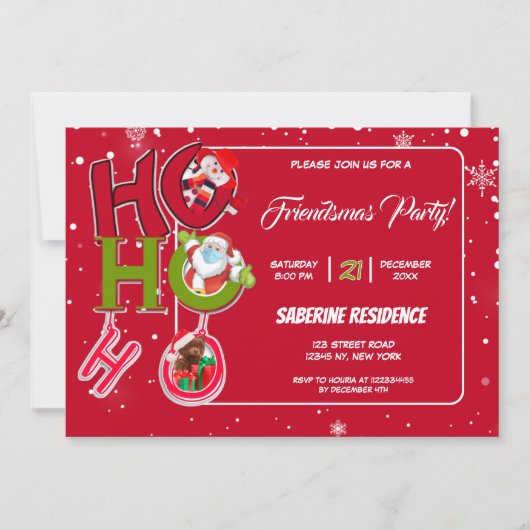 Grappig HO HO HO Retro Kerstfeest Uitnodiging (Voorkant)