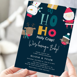 Grappig 'Ho Ho Holy Crap' Kerst Baby shower Kaart