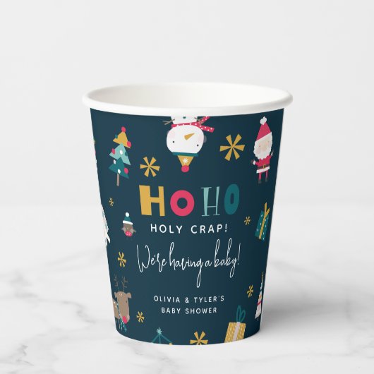 Grappig 'Ho Ho Holy Crap' Kerst Baby shower Papieren Bekers (Achterkant)