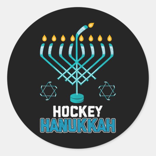 Grappig Hockey Chanoeka Menorah Joods Festival Ronde Sticker (Voorkant)