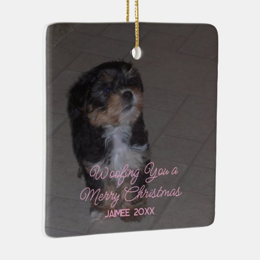 Grappig Hond Kerstvakantie Groet Girly Naam Keramisch Ornament (Rechts)