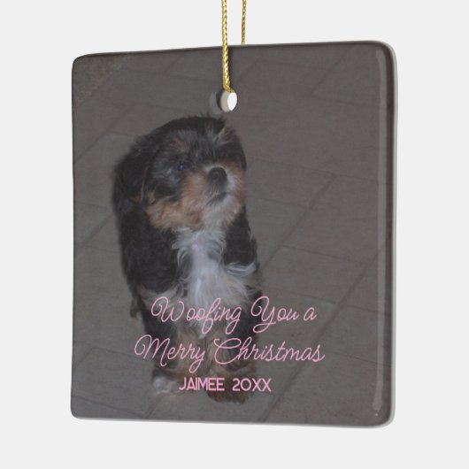 Grappig Hond Kerstvakantie Groet Girly Naam Keramisch Ornament (Links)