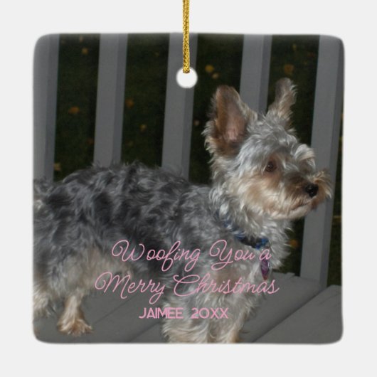 Grappig Hond Kerstvakantie Groet Girly Naam Keramisch Ornament (Achterkant)