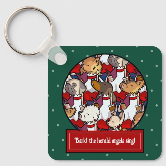 Grappig Hond Koor Kerstliedje Pug Pun Cartoon Sleutelhanger (Voorkant)